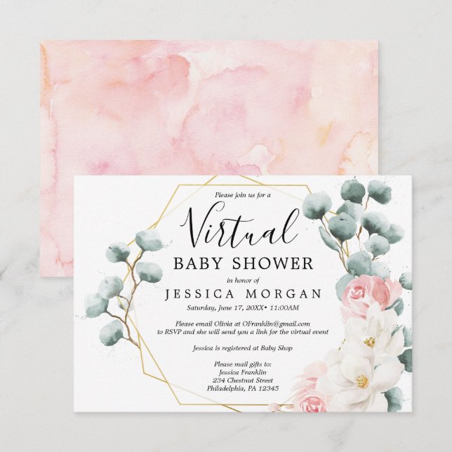 Floral Greenery Virtual Baby Shower Invitation (Front/Back)