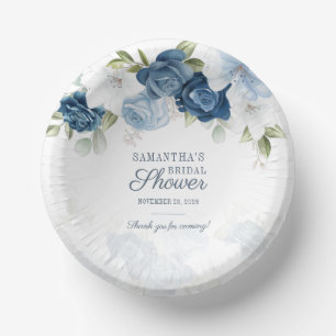 Floral Greenery Watercolor Blue White Flowers Paper Plate