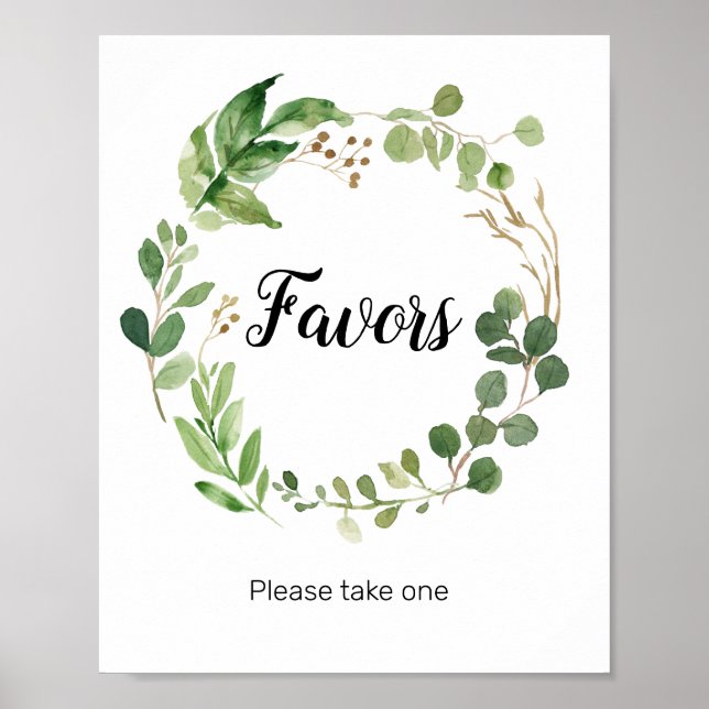 Floral Greenery Watercolor Favor Sign (Front)