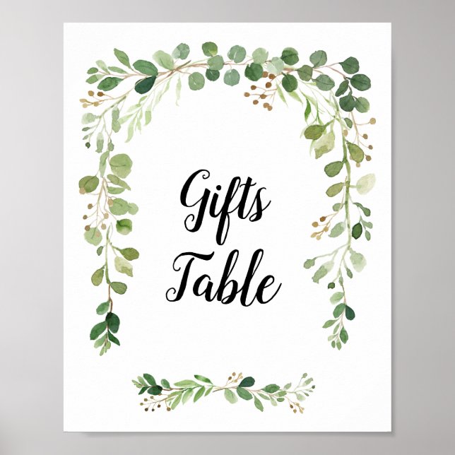 Floral Greenery Watercolor Gifts Table Sign (Front)