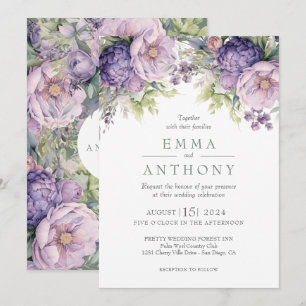 Floral Greenery Watercolor Lavender Sage Wedding Invitation