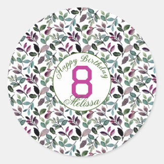 Floral Greenery Watercolor Pattern Birthday Name Classic Round Sticker