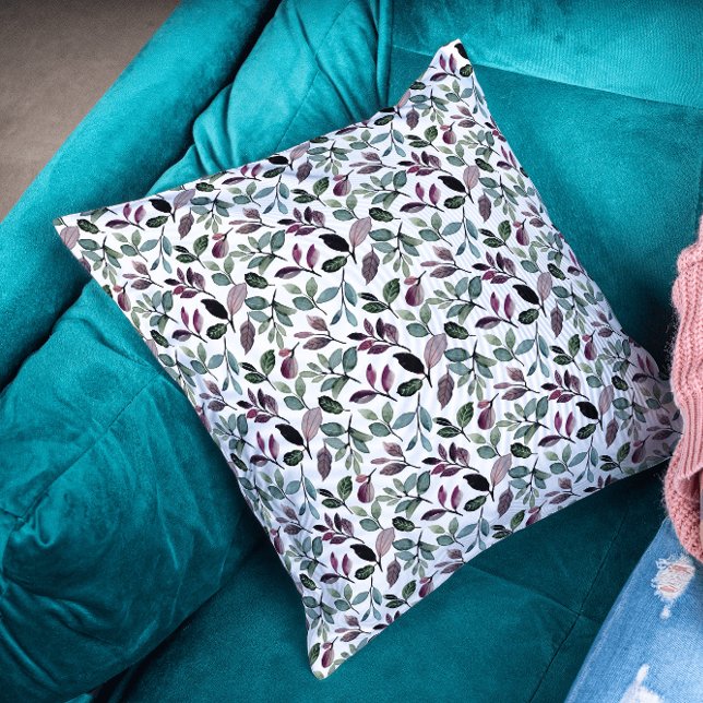 Floral Greenery Watercolor Seamless Pattern Cushion (Floral Throw Pillow)