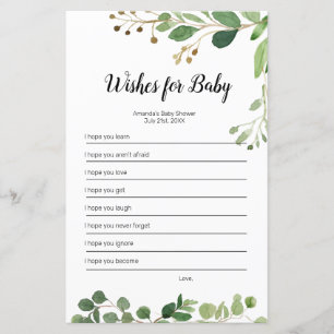Floral Greenery Watercolor Wishes for Baby Game