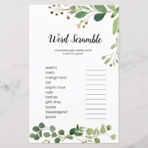 Floral Greenery Watercolor Word Scramble Game