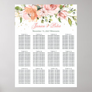 Floral, greenery Wedding 12 Tables Seating Chart
