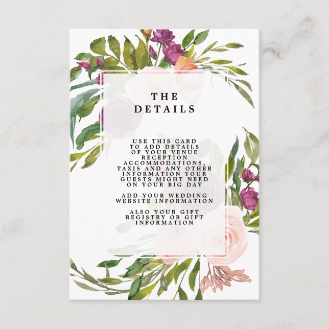 floral greenery wedding details information card (Front)