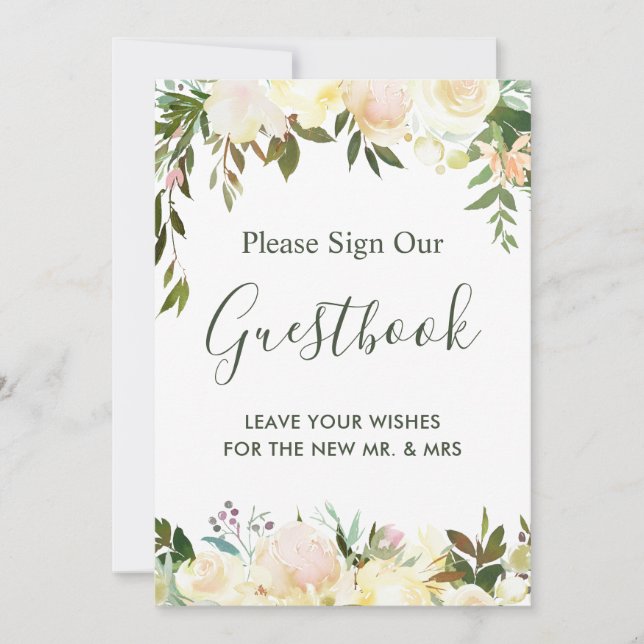 Floral Greenery Wedding Guestbook Sign (Front)
