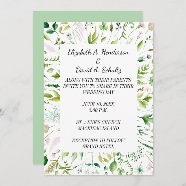 Floral Greenery Wedding Invitation (Front/Back)