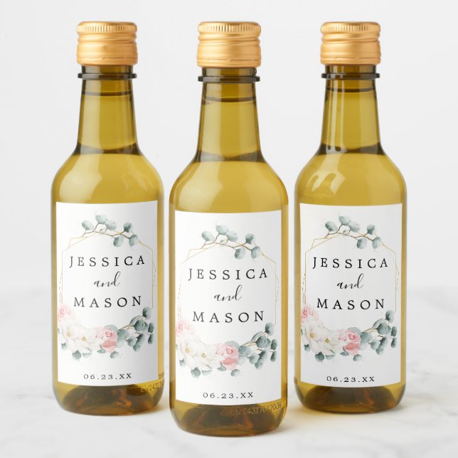 Floral Greenery Wedding Mini Wine Labels (Bottles)