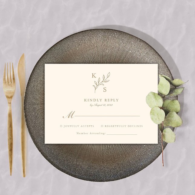 Floral Greenery Wedding Monogram Minimalist RSVP Card (Creator Uploaded)