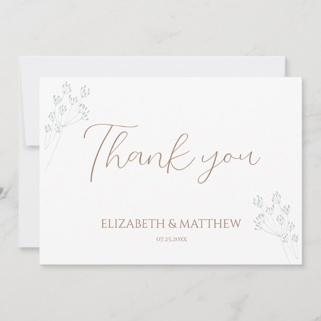 Floral Greenery Wedding Thank You Card (Front)