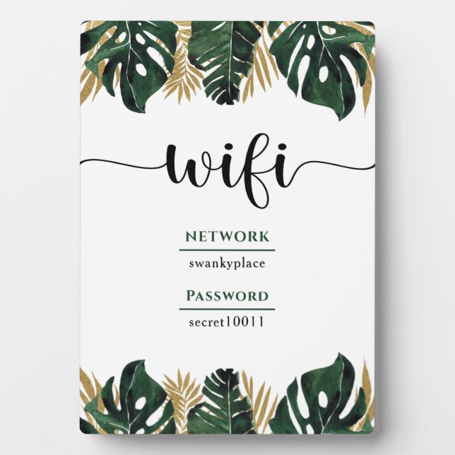 Floral Greenery Wifi Password Business Plaque (Front)