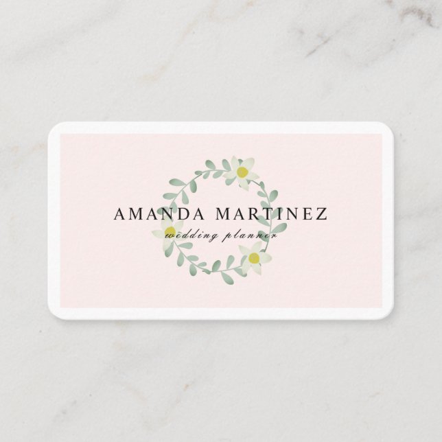 Floral Greenery Wreath Blush Pink Business Card (Front)
