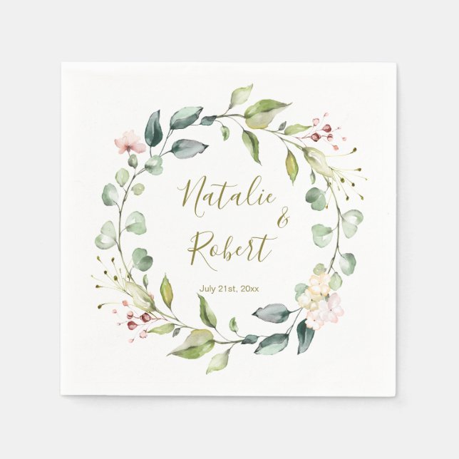 Floral greenery wreath Wedding Napkin (Front)