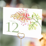 Floral Grevillea Loopy Lou art wedding Table Number<br><div class="desc">Botanical watercolor painting of Grevillea Loopy Lou an Australian native hybrid flower wedding table card in shades of white, with a muted sage green, and a botanical painting with pink to coral to pale yellow flower. Help your guest locate their table with this beautiful botanical artwork direct from the artist....</div>