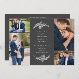 Floral Grey 4  Photos Minimalist Collage Wedding