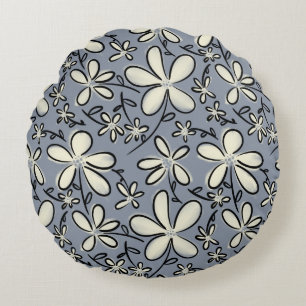 Floral Grey and Cream flower pattern Round Cushion