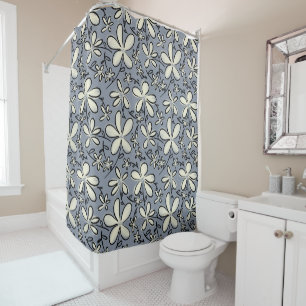 Floral Grey and Cream flower pattern Shower Curtain