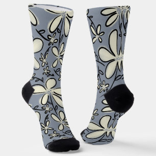 Floral Grey and Cream flower pattern Socks