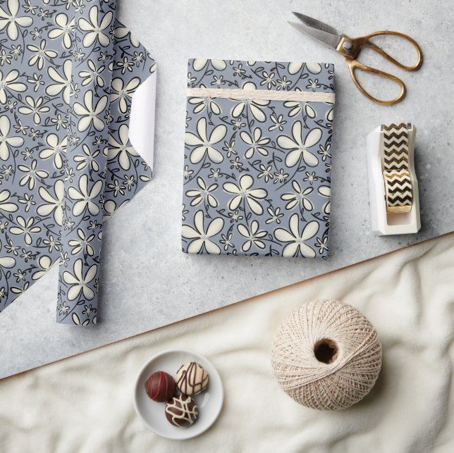 Floral Grey and Cream flower pattern Wrapping Paper (Crafts)