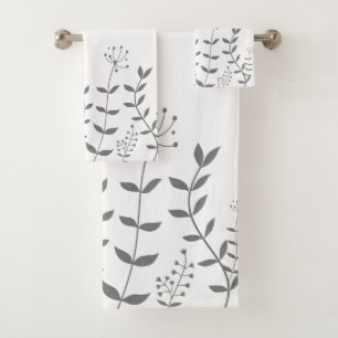 Floral Grey and White Modern Bath Towel Set