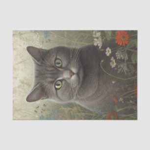 Floral Grey Cat Tissue Paper