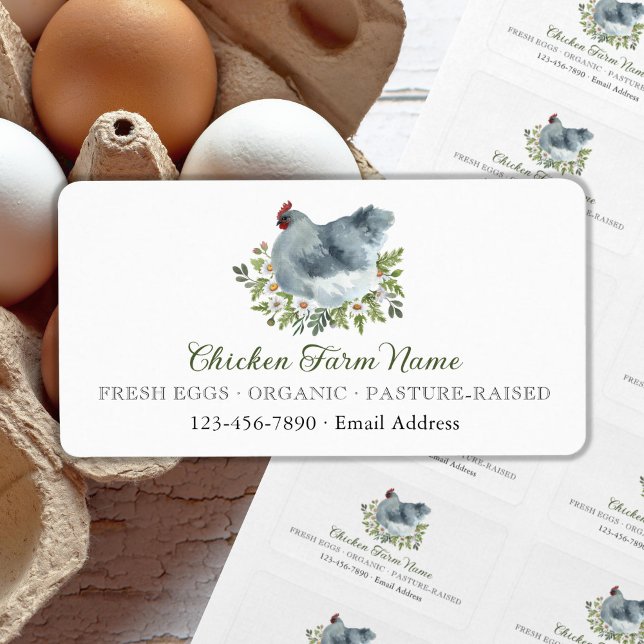 Floral Grey Chicken Hen Egg Farm Product Label (Creator Uploaded)