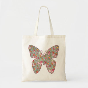 Floral grey fabric butterfly tote bag