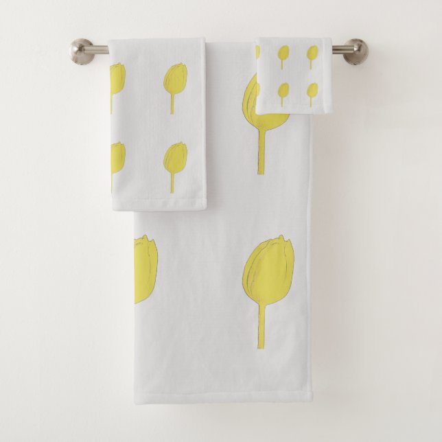 Floral Grey Grey Gold Golden Yellow Tulip Patterns Bath Towel Set (Insitu)