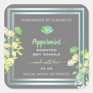 Floral Grey Product Packaging Labels Silver Effect