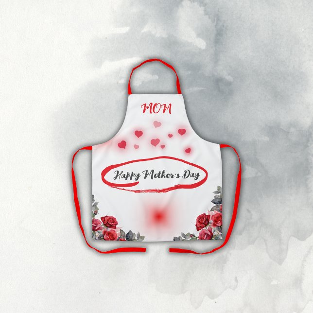 Floral Grey & Red Happy Mother's Day | Apron (Creator Uploaded)