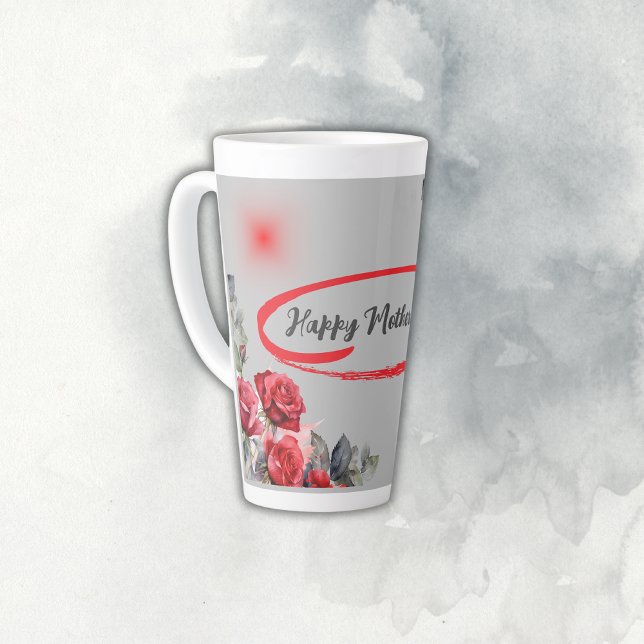 Floral Grey & Red Happy Mother's Day | Latte Mug (Creator Uploaded)