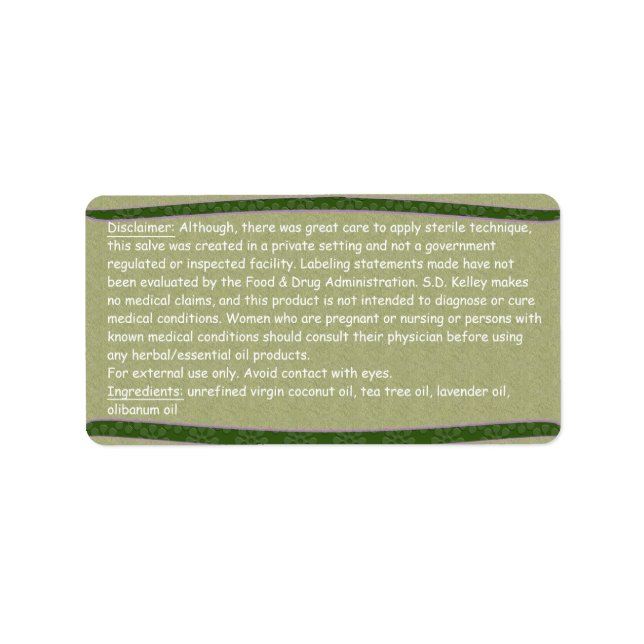 Floral & Grey Texture Ingredients/Disclaimer Label (Front)