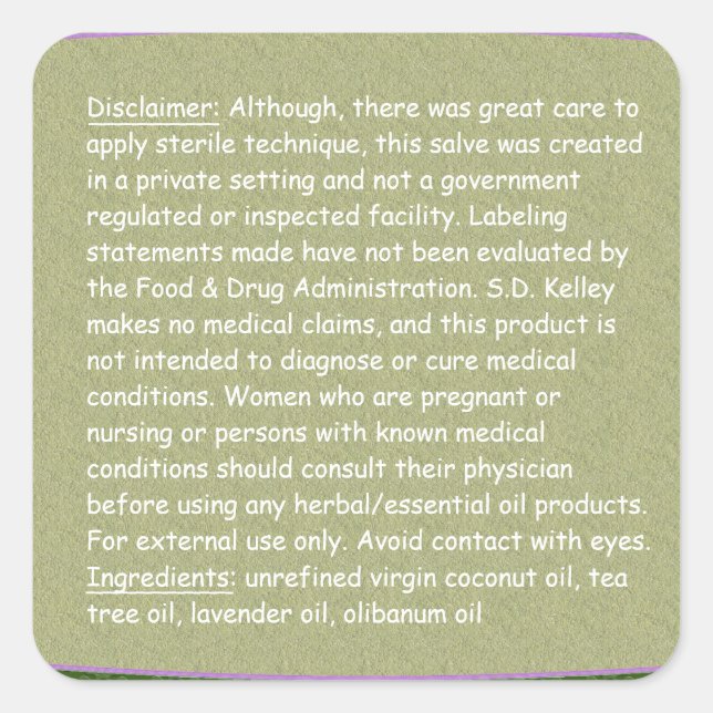 Floral & Grey Texture Ingredients/Disclaimer Squar Square Sticker (Front)