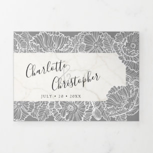 floral grey tri-fold all in one wedding invitation