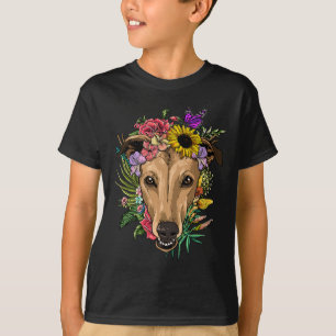 Floral Greyhound Botanical Plant Flower Animal Pet T-Shirt