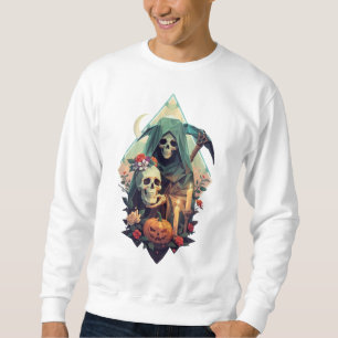 Floral Grim Reaper holding a Skull Sweatshirt
