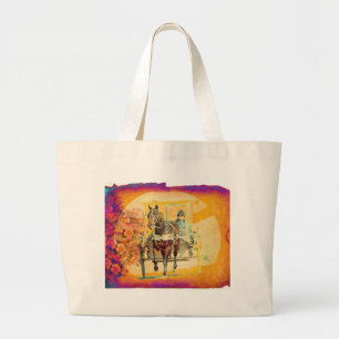 Floral Grunge Amish Horse and Buggy Large Tote Bag