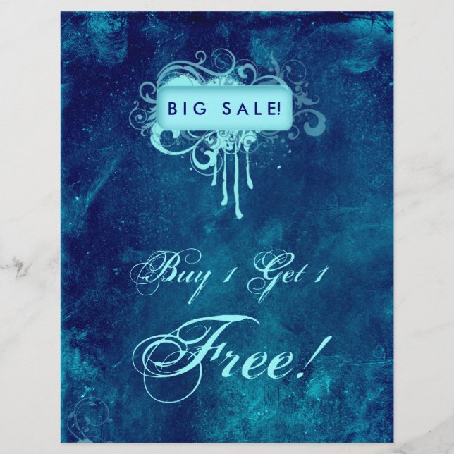 Floral Grunge Flyer Salon Spa Blue Denim (Front)