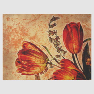 Floral Grunge Orange Tulip Decoupage Tissue Paper