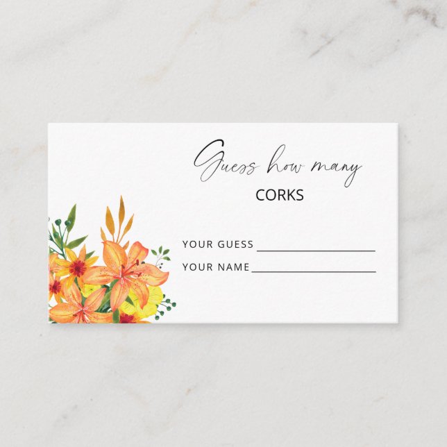 Floral guess how many corks bridal game enclosure card (Front)