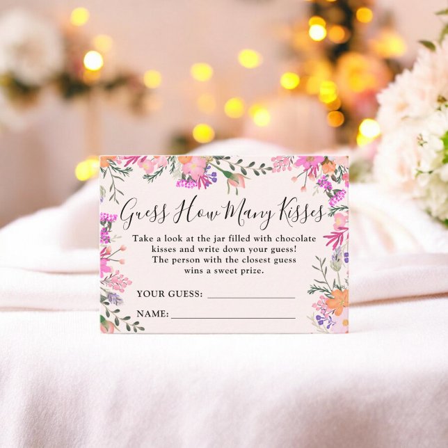  Floral Guess How Many Kisses Bridal Shower Game Enclosure Card (Floral Guess How Many Kisses Bridal Shower Game Enclosure Card)