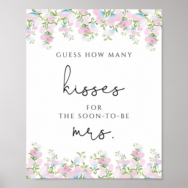 Floral Guess How Many Kisses Bridal Shower Game Po Poster (Front)