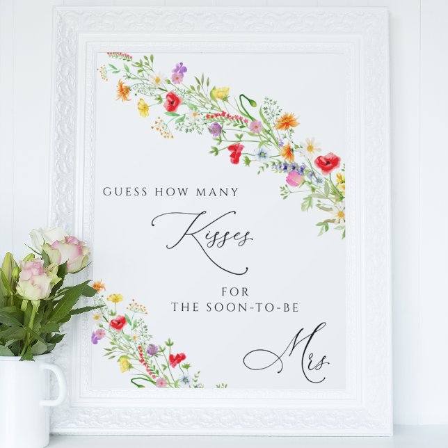 Floral guess how many kisses bridal shower game poster (Creator Uploaded)
