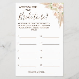 Floral Guess how old was She shower game card