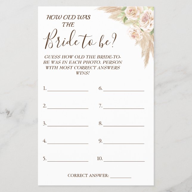 Floral Guess how old was She shower game card (Front)