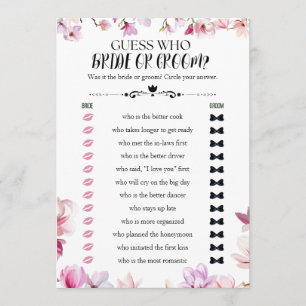 Floral guess who bride or groom bridal shower game invitation