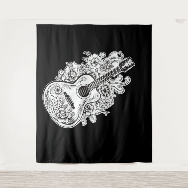  Floral Guitar Colouring Page Tapestry (Front)