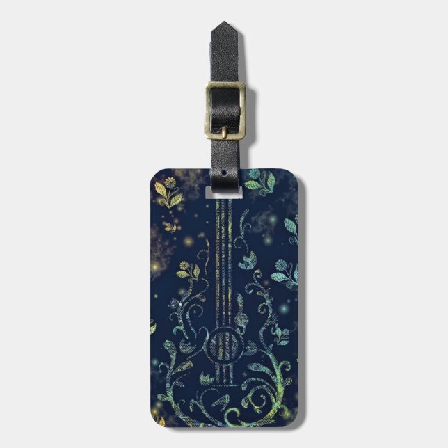 Floral Guitar Luggage Tag (Front Vertical)